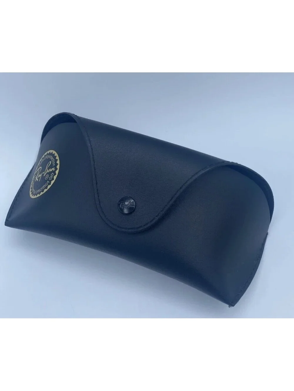 Ray-Ban Sunglasses Case Black Textured Leather Snap Pouch Luxottica Gold Logo